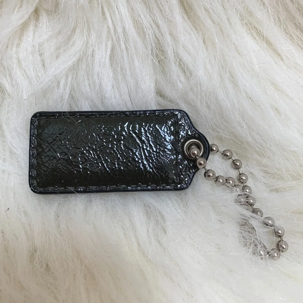 COACH Dark Olive Green Patent Leather Lozenge Purse Charm Hang Tag 2.25